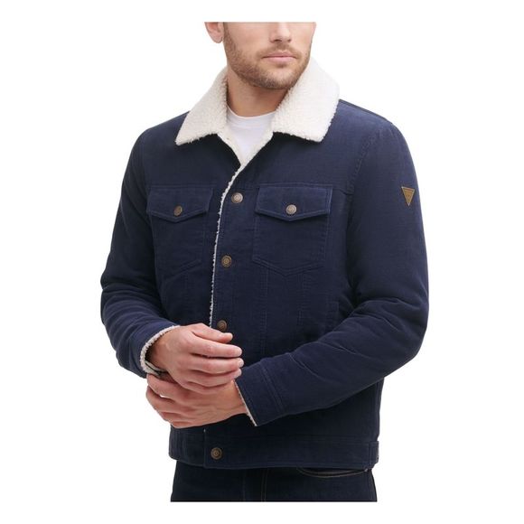 Guess Jackets & Coats Guess Mens Navy Faux Sherpa Lining Bomber
